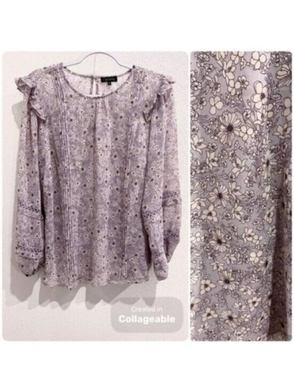 1.State Floral Cottagecore Embroidered Top Feminine Puff Sleeve Dainty